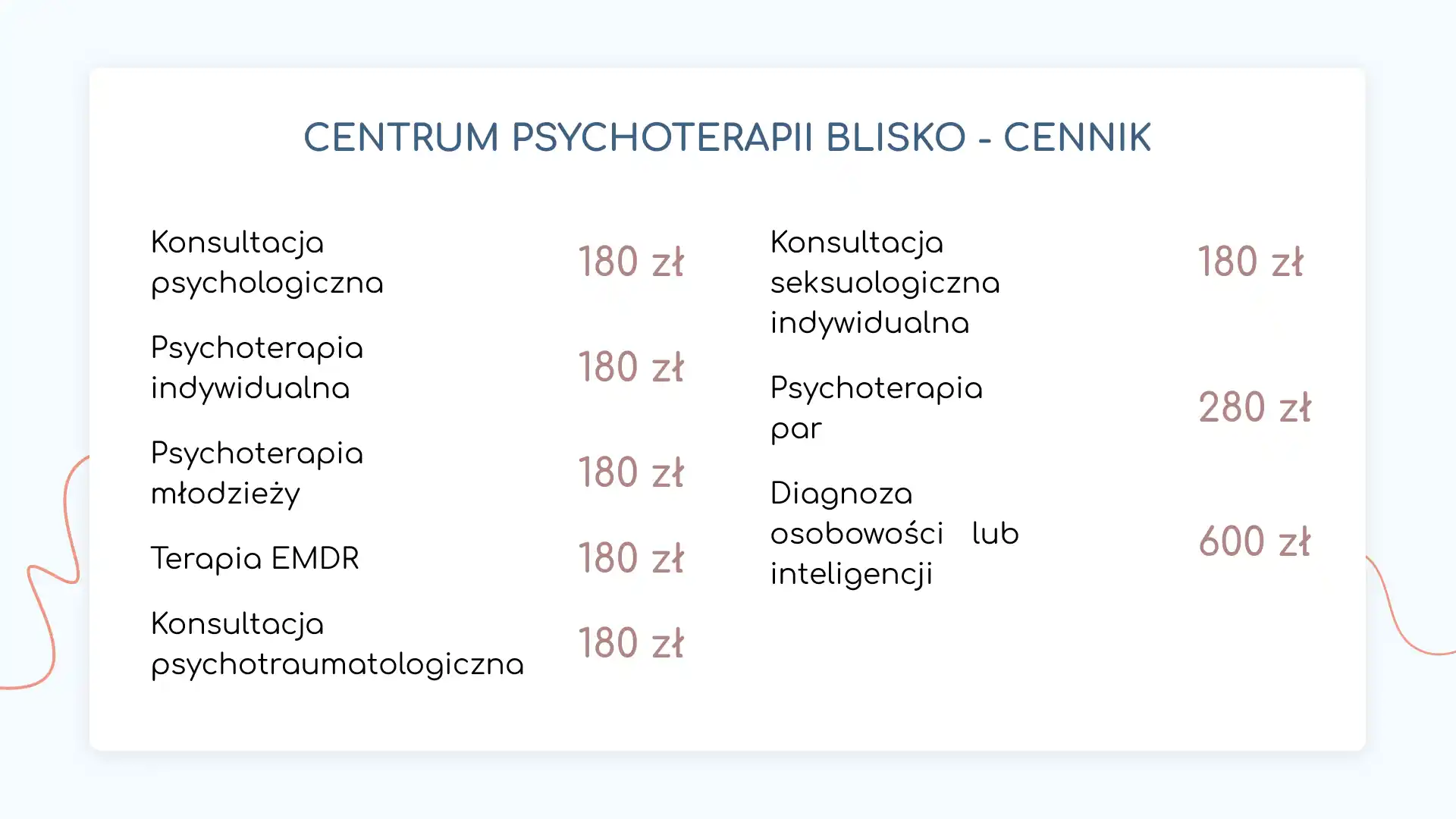 Centrum Psychoterapii Blisko Cennik