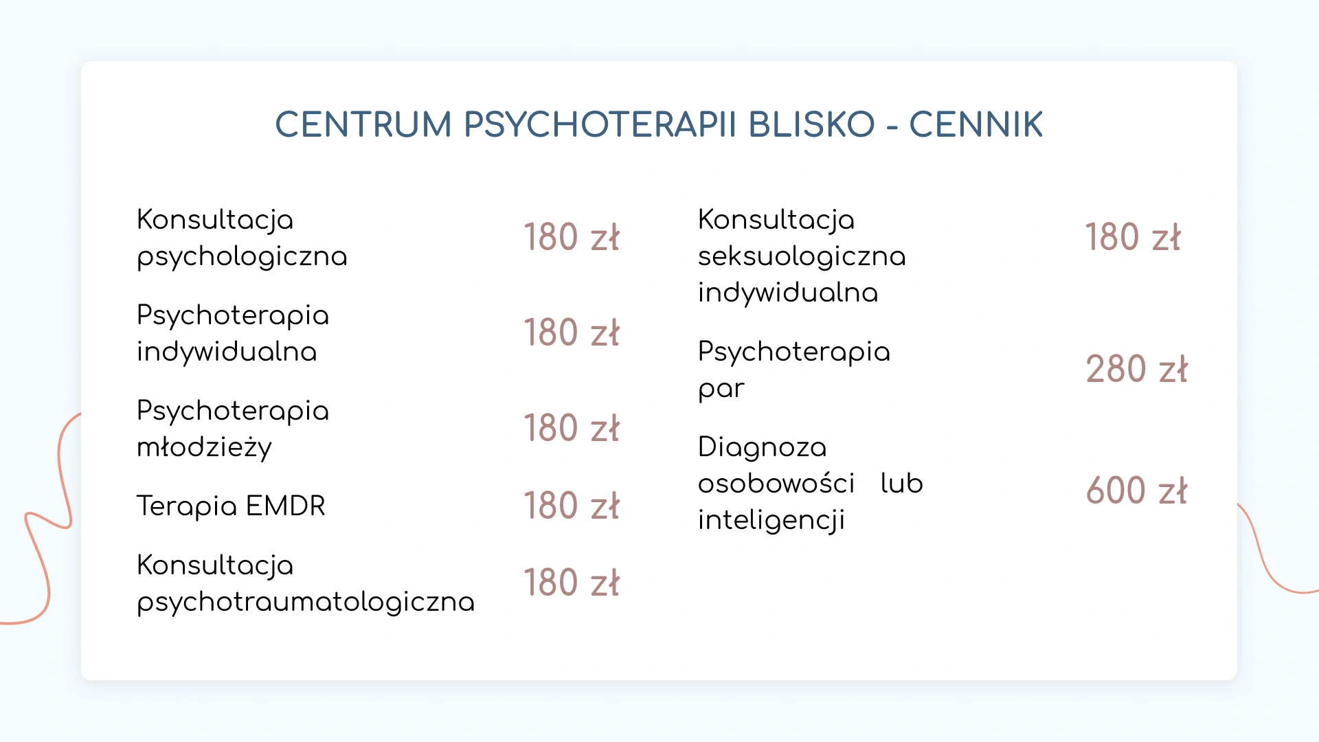 Centrum Psychoterapii Blisko - Cennik | Konsultacje psychologiczne